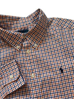 Ralph Lauren Orange & Blue Check Cotton Button-Down Shirt Juniors 14-16